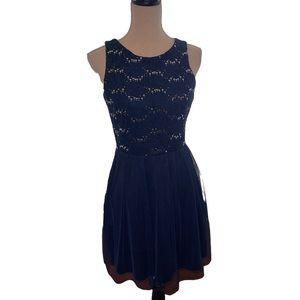 Speechless Juniors Navy Blue Silver Sequin Fit & Flare Cocktail Party Dress